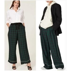 Tommy Hilfiger Pants Preppy Tartan Plaid Check Wide Leg Trousers Navy & Green XL